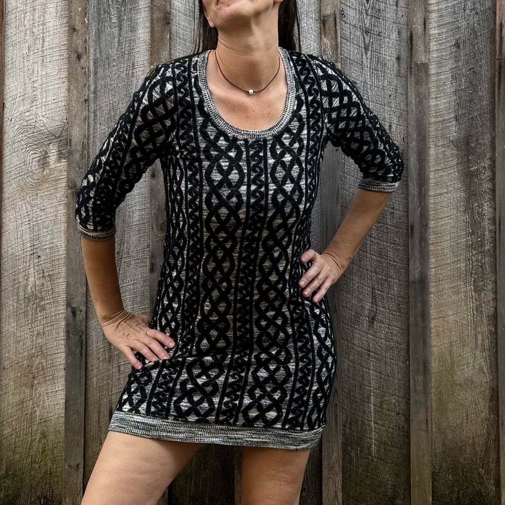 Moth Black and Gray Patterned Sweater Dress